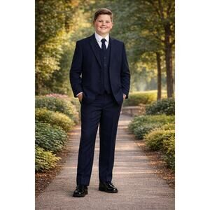 NEW Boys First Holy Communion Suit Size 18H - Navy 5 Piece w/Garment Bag